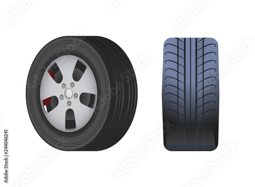 Rubber Car Wheel, Black tyre Vector Isolated Icon