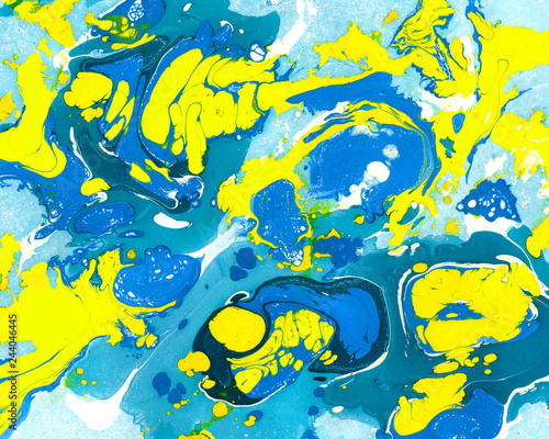 Abstract marbling background, blue and yellow