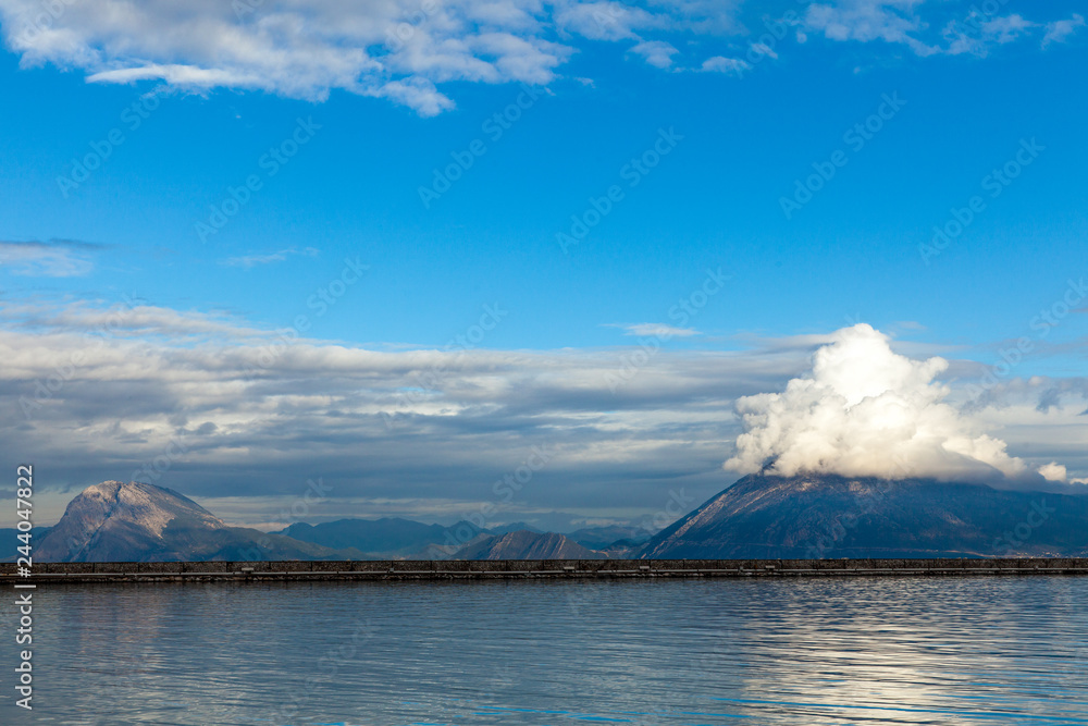 sea landscape, mountain with a cloud