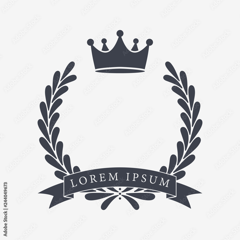 Heraldic Wreath Icon with Copy Space and Ribbon for Inscription. Honor or Quality or Reward Symbol. Vector Silhouette Heraldic Wreath Icon with Copy Space and Ribbon for Inscription. Honor or Quality or Reward Symbol. Vector Silhouette