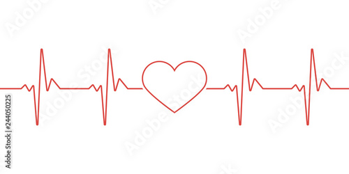 Heart pulse. Red and white colors. Heartbeat lone, cardiogram. Beautiful healthcare, medical background. Modern simple design. Icon. sign or logo. photo