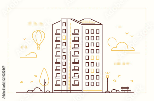 Modern building - line design style vector illustration