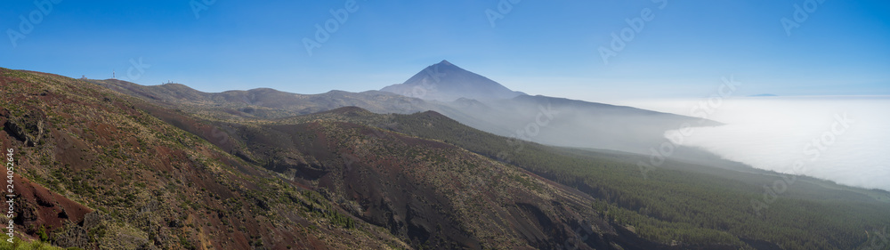 Panoramic view of the Teide volcano. Viewpoint: Mirador de La Crucita. Canary Islands. Tenerife. Spain.