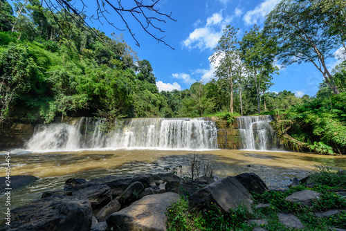 Beautiful waterfall in natural  Si Dit Waterfall  with blue sky in khao kho national park