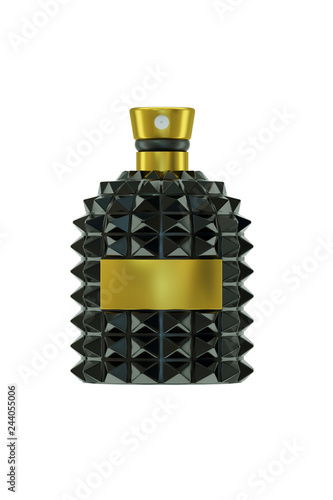 Black perfume bottle with spikes isolated on white.3D illustration photo
