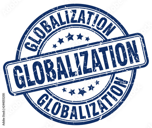 globalization blue grunge stamp