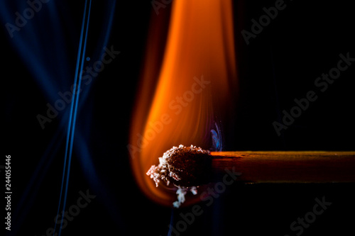 Burning matchstick, macro photo