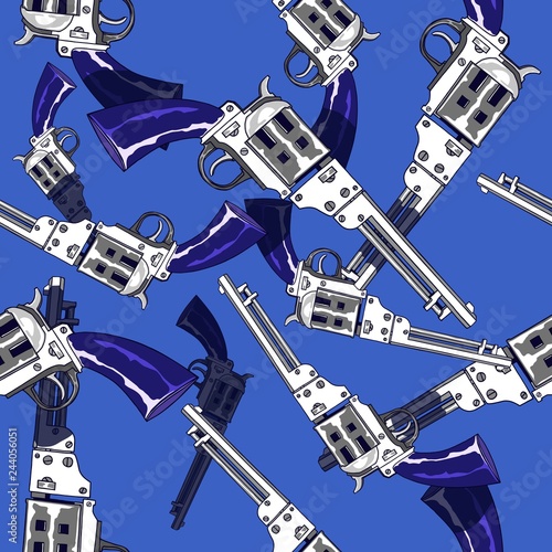 Hand drawn seamless pattern of pistols.