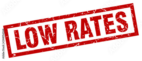 square grunge red low rates stamp