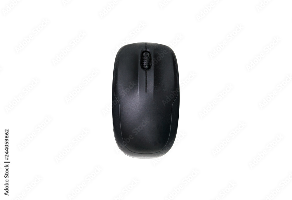 Top view of black computer mouse isolated on a white background. Top view of black computer mouse isolated on a white background.