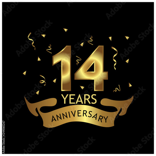 14 years anniversary golden. anniversary template design for web, game ,Creative poster, booklet, leaflet, flyer, magazine, invitation card - Vector