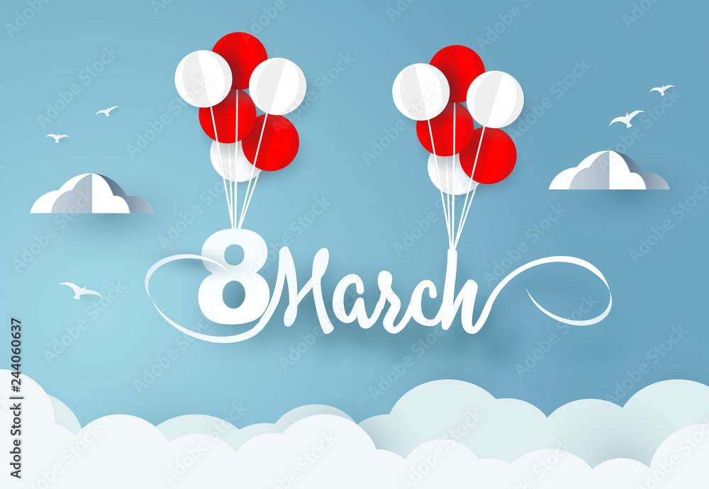  Women's day 8 march. Balloons carries number 8 and word march