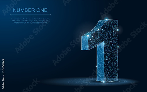Number One. 3D Abstract polygonal blueprint vector