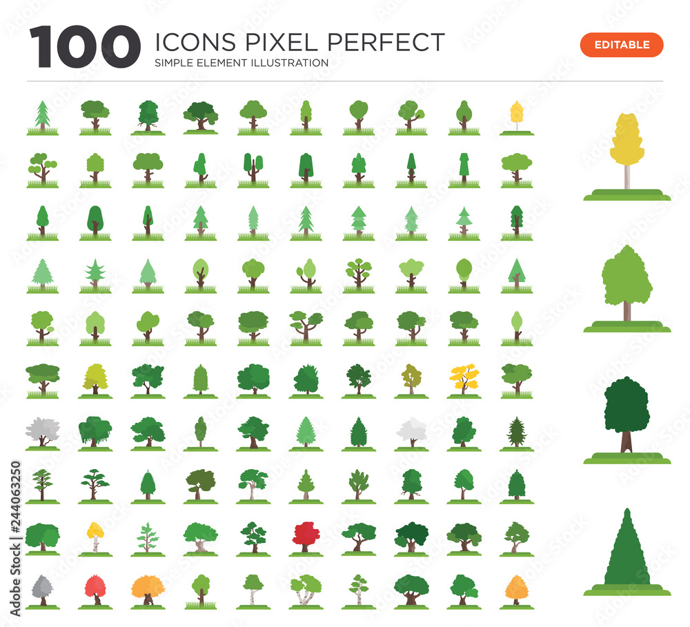 100 Set of icons such as Arborvitae tree, Black Ash White tree