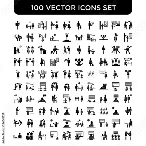 Set of 100 Vector icons such as Talking  Classroom  Learning  Answer  Student  Studying  In love  Sleepy