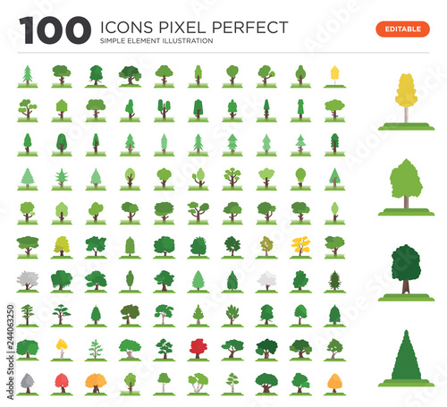 100 Set of icons such as Arborvitae tree, Black Ash White tree