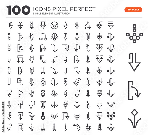Set of 100 linear icons such as Down arrow  arrow