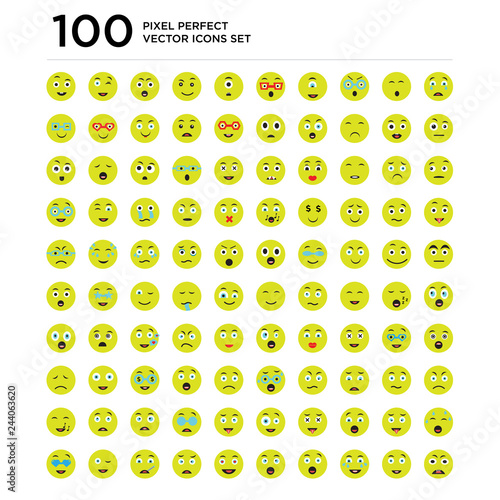 100 pack of Sad, Happy, Laughing, Shocked, In love, Sick, Wink, Nerd icons, universal icon set