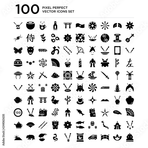 100 pack of Japanese flower, Beautiful Lotus bridge, Smart car, Fertilizer icons, universal icons set