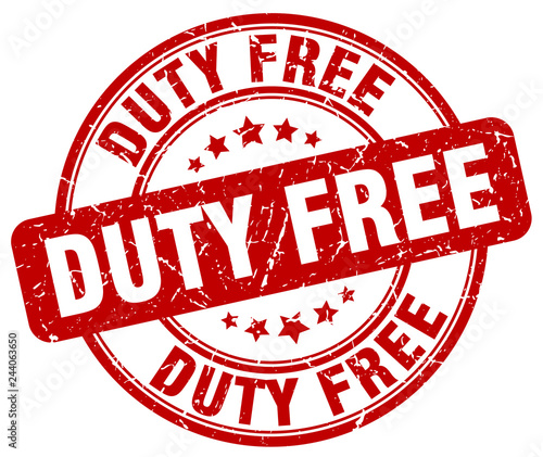 duty free red grunge round vintage rubber stamp