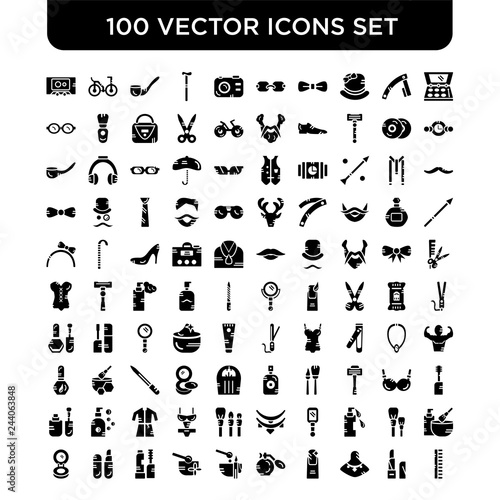 Set of 100 Vector icons such as Make up, Lipstick, Necklace, Nail, Perfume, Wax, Spa, Mascara, up