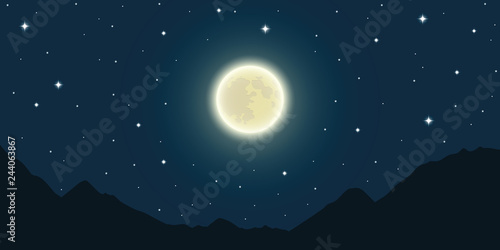 full moon and starry sky in the mountains vector illunstration EPS10 © krissikunterbunt