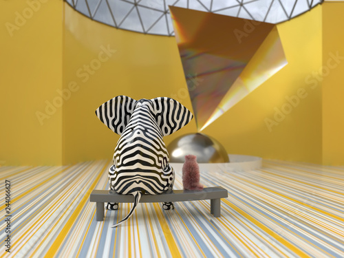 elephant and dog in the modern art museum © Photobank