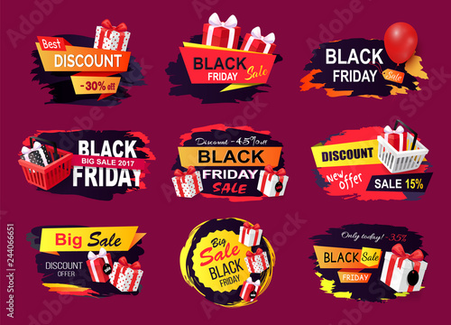 Black Friday Offers and Sales Banners Gifts Set