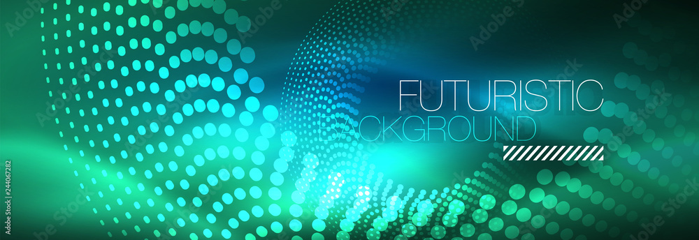 Glowing neon circle line dots, round line design, abstract style on black background. Neon abstract round circles Magic neon lights and glowing dots Glowing neon circle line dots, round line design, abstract style on black background. Neon abstract round circles Magic neon lights and glowing dots