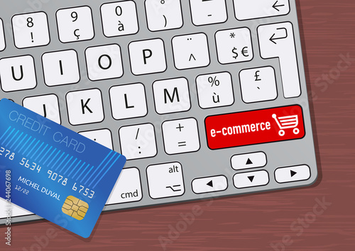 Concept de l’achat par internet avec une carte de crédit posée sur un clavier d’ordinateur