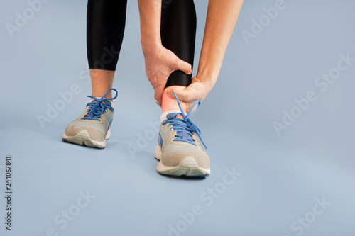 girl foot injury close up np isolated background. Health concept