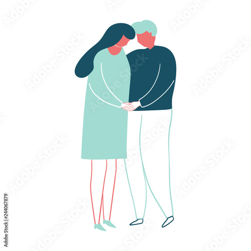 Romantic couple concept. Romantic couple standing together and hugging