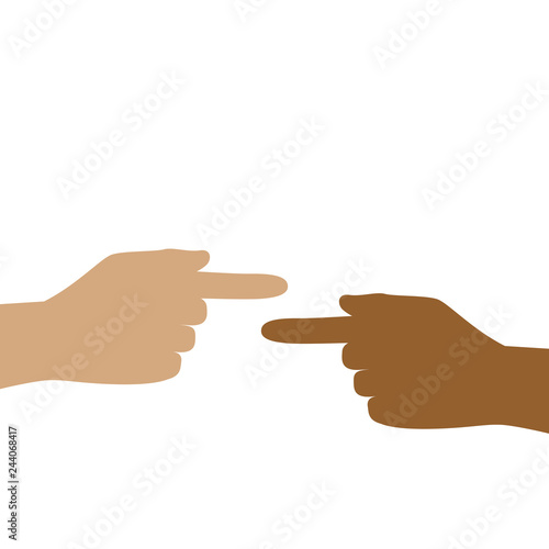 two hands with different skin color show each other vector illustration EPS10