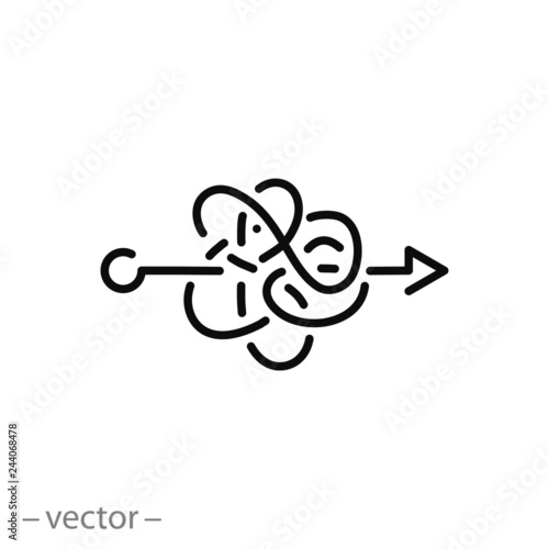 difficult confused process icon, knot or tangle linear sign on white background - editable vector illustration eps10 photo