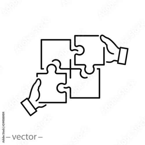 puzzle icon, teamwork concept, jigsaw linear sign on white background - editable vector illustration eps10