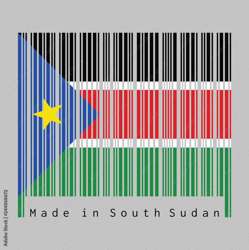 Skadelig ciffer Disco Barcode set the color of South Sudanese flag, black red and green with white  stripes; with a blue equilateral triangle and gold star. Stock Vector |  Adobe Stock