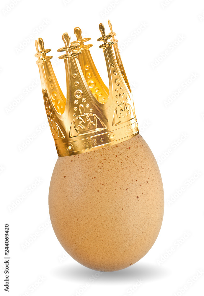 Easter egg with golden crown white background Easter egg with golden crown white background
