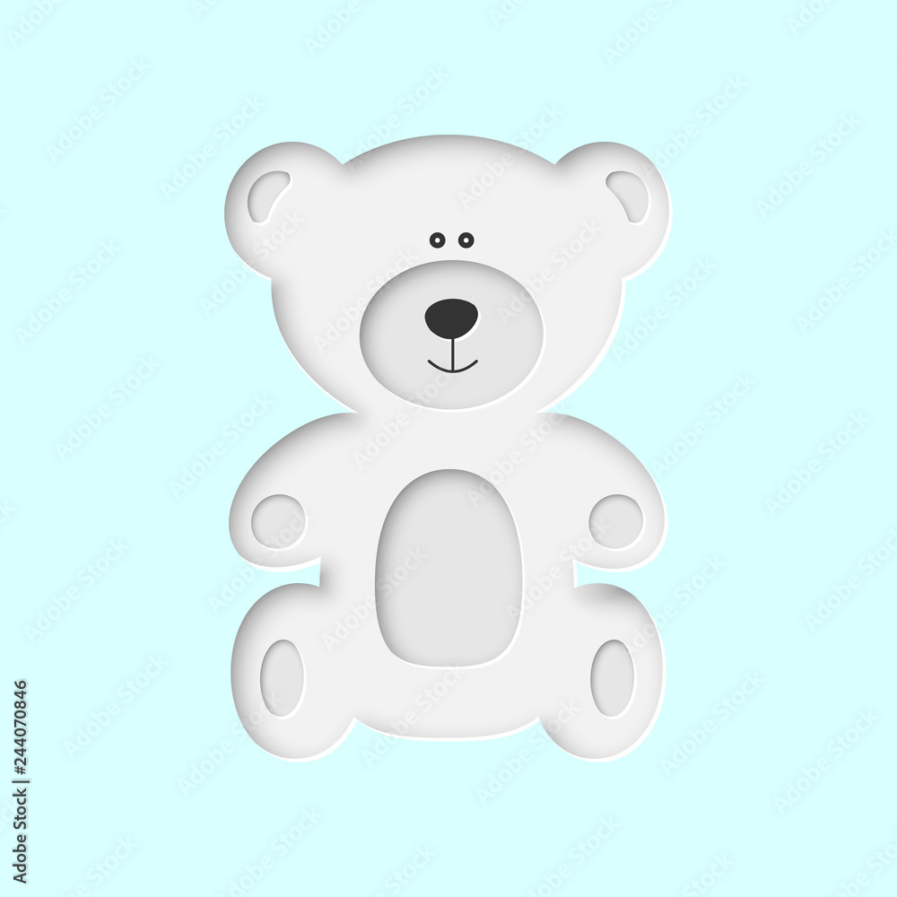 cute north arctic polar white baby bear toy in paper cut craft style sitting on white blue snow background, stock vector illustration clip art cute north arctic polar white baby bear toy in paper cut craft style sitting on white blue snow background, stock vector illustration clip art