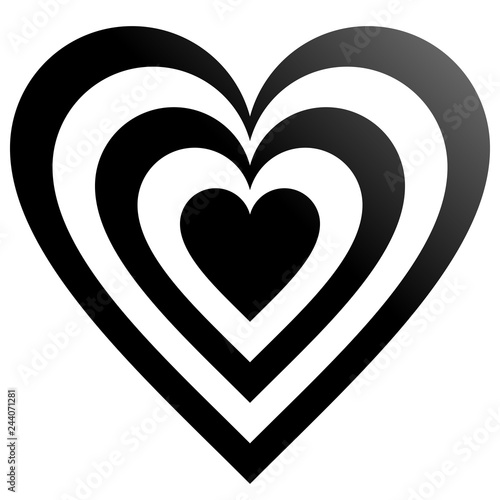 Heart target symbol icon - black gradient, isolated - vector