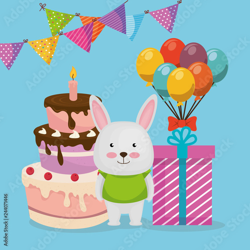 cute and little bunny with cake and gift