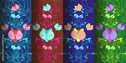 Set of four  patterns in art Nouveau style. illustration.