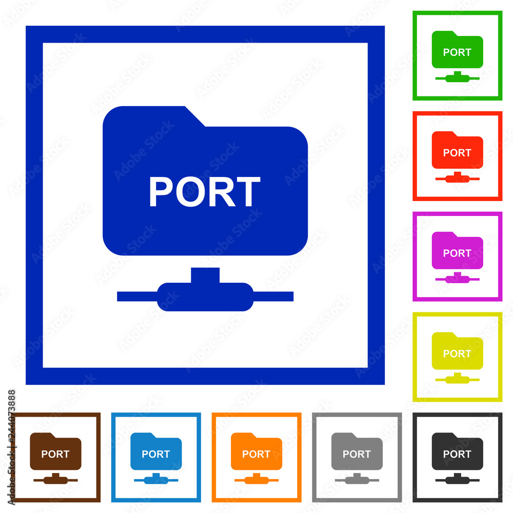 FTP set port flat framed icons FTP set port flat framed icons