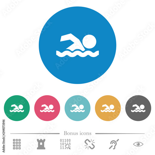 Swimming man flat round icons