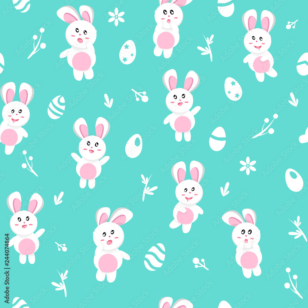 Rabbit in winter, seamless pattern, Happy easter egg, background texture cute baby cartoon seasonal holiday, vector illustration Rabbit in winter, seamless pattern, Happy easter egg, background texture cute baby cartoon seasonal holiday, vector illustration