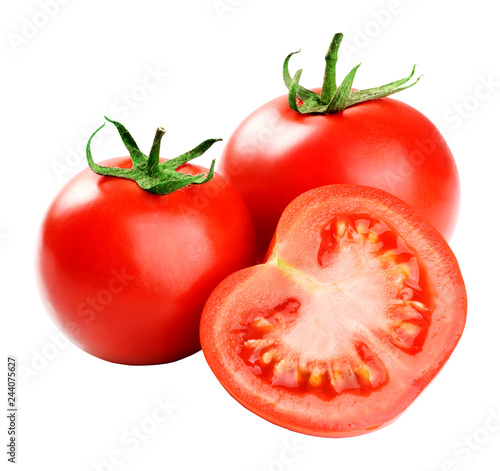 Tomatoes and half tomato isolated on white
