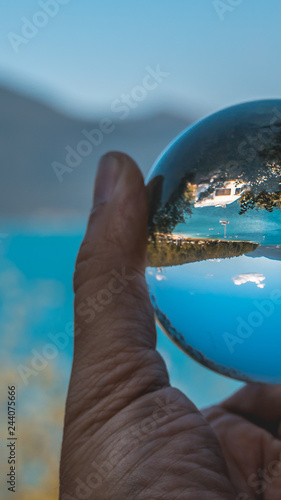 Smartphone HD wallpaper of crystal ball alpine landscape shot at the Walchensee - Bavaria - Germany