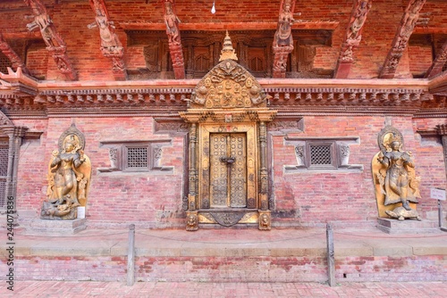 Golden Doorway with Golden Sculptures at Patan Royal Palace Complex in Nepal