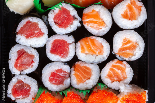 sushi tray with makis and nigiris
