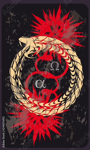 Tarot cards - back design, Ouroboros, Alpha, Omega