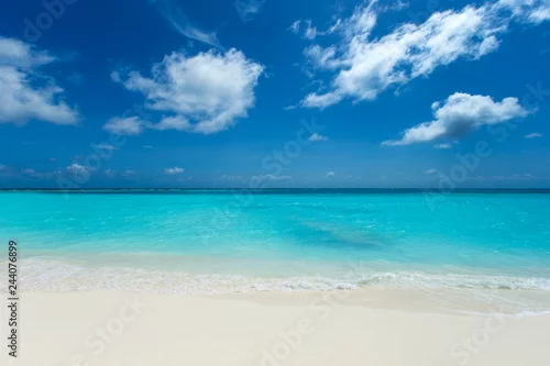 Obraz tropikalna wyspa Malediwów z białą piaszczystą plażą i morzem